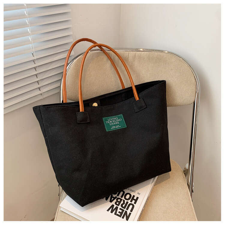 Autumn Winter New Capacity Single Shoulder Canvas Simple Handheld Women's Ins Style Large Solid Color Tote Bag