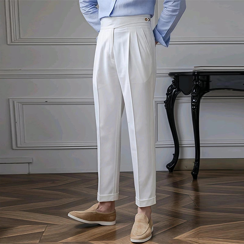 Mens Light Naples Slim-fit Dress Pants Casual British Retro Premium Elegant Leisure Trousers 2025 Spring 250707