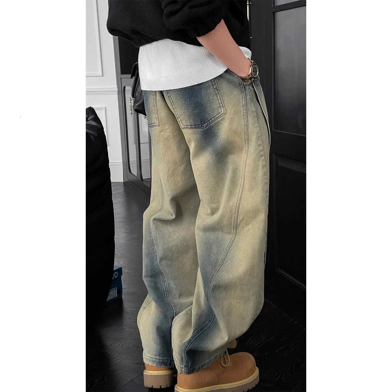 Casual Baggy Straight Jeans Distressed Vintage Blue Jeans Pants Men Wide-leg Denim Trousers Male Oversize Streetwear Fashion R250716
