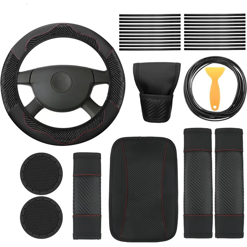 30pcs PU Leather Anti-slip Steering Wheel Cover Car Air Vent Decor Strip Air Conditioning Insert Strip With Installation Tool 250715