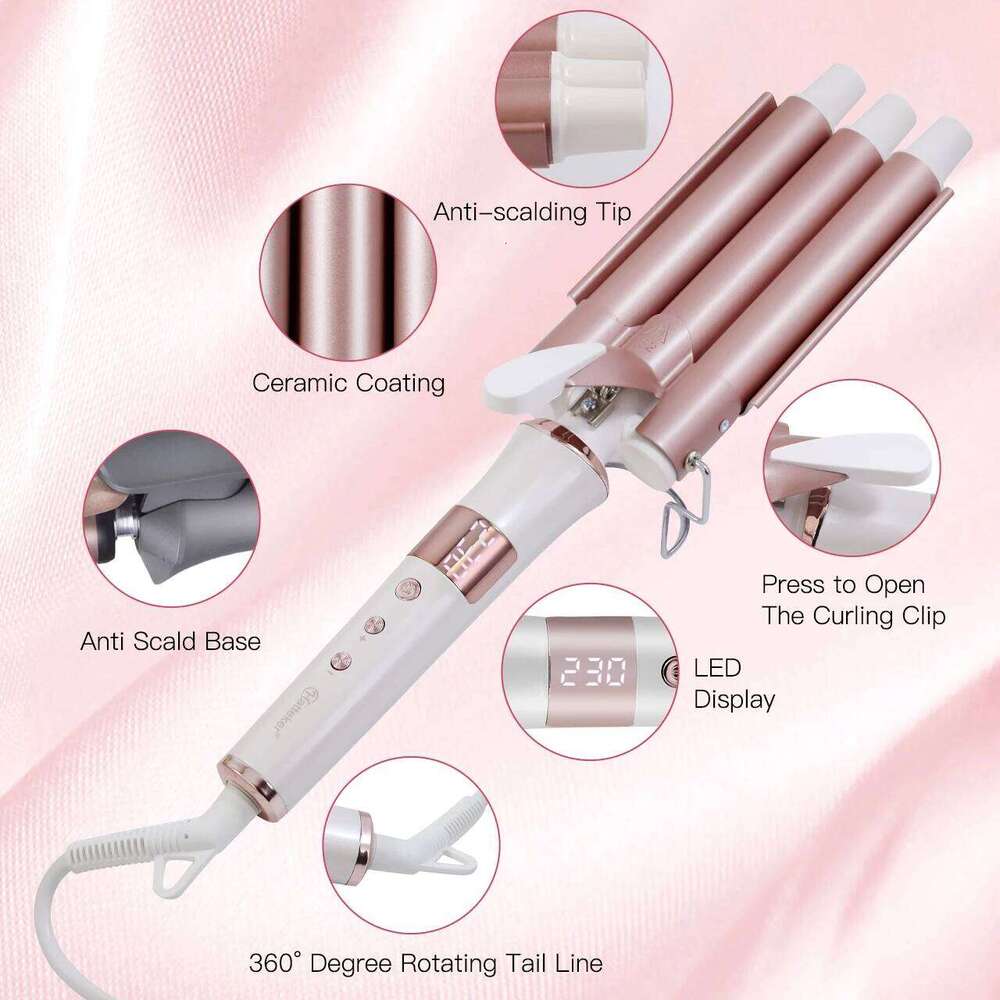 Hatteker Professional Curling Iron Ceramic Triple Barrel Waver Electric Hair Styling Tool for Versatile Curls And Waves