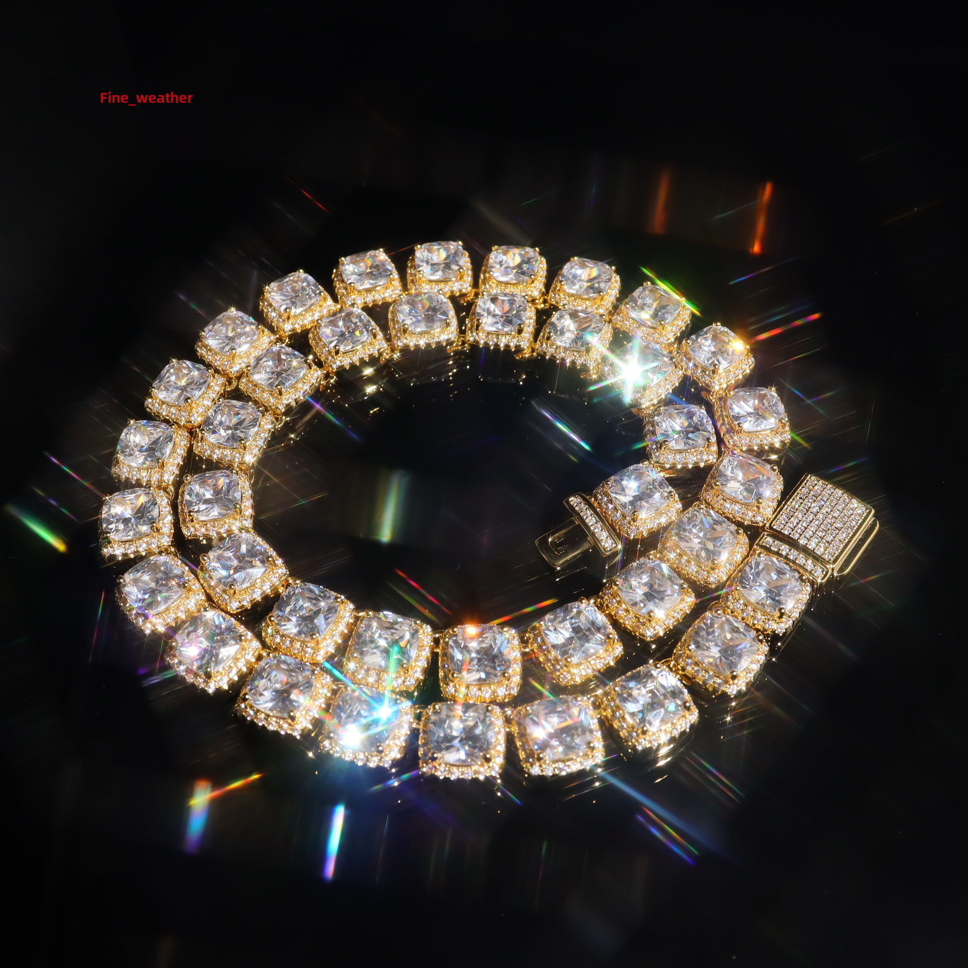 Gra 12mm Square Moissanite Rock Sugar Chain Full VVS Moissanite Iced Gold Tennis Necklace Hip Hop Jewelry for Men and Women