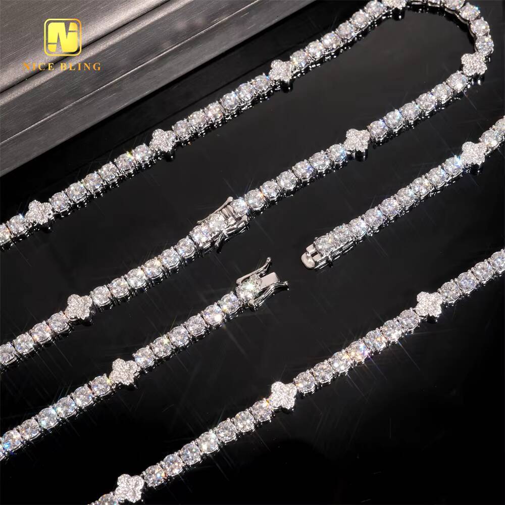 5mm VVS Moissanite Tennis Chain Pass Diamond Tester 925 Silver Hip Hop Jewelry Clover Necklace Iced Out Diamond Tennis Chain