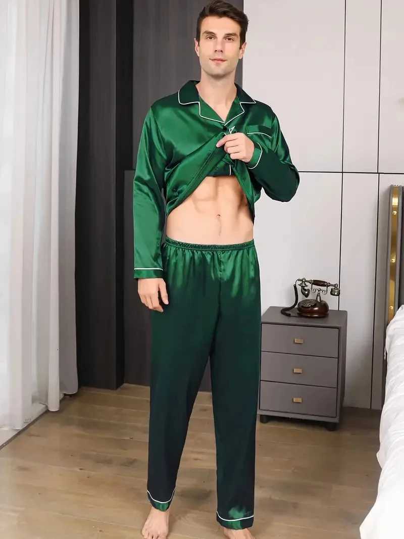 Men Pajamas Set Silk Satin Nightwear Shirt Long Sleeve Pijama Male Fashion Soft Home Suit Big Size Spring Sleepwear For Sleeping W250717