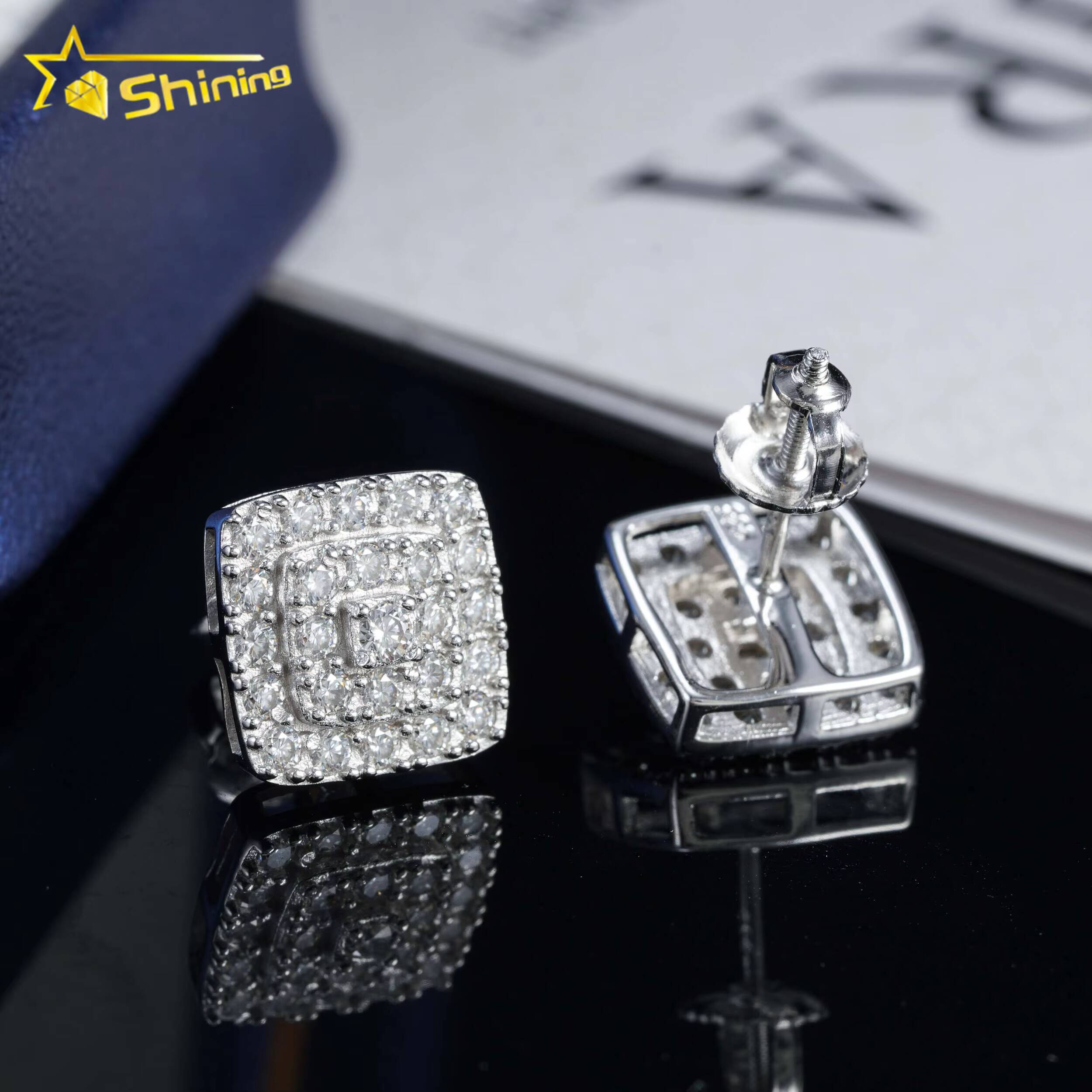 Trendy MEN WOMEN Gold/White Gold Plated Sterling Silver Moissanite Diamond Screw Back Stud Mens Earrings