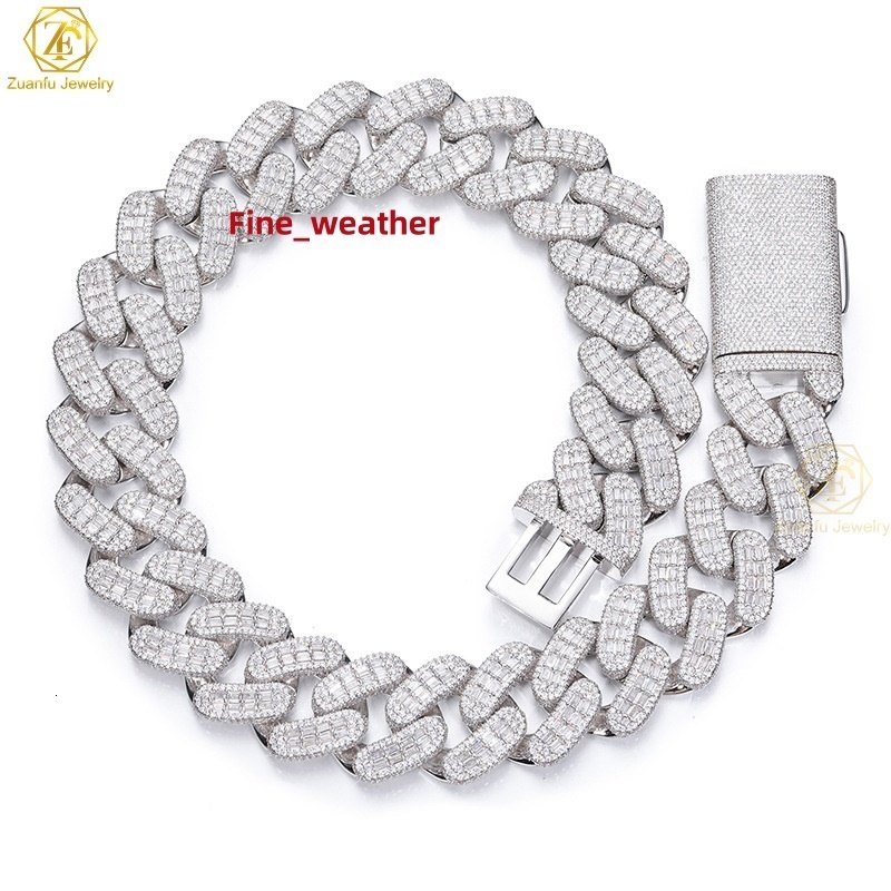 Hiphop Jewelry 28mm 4 Rows Moissanite Cuban Chain Luxury 925 Silver GRA VVS Moissanite Necklace Ice Out Cuban Link Chain