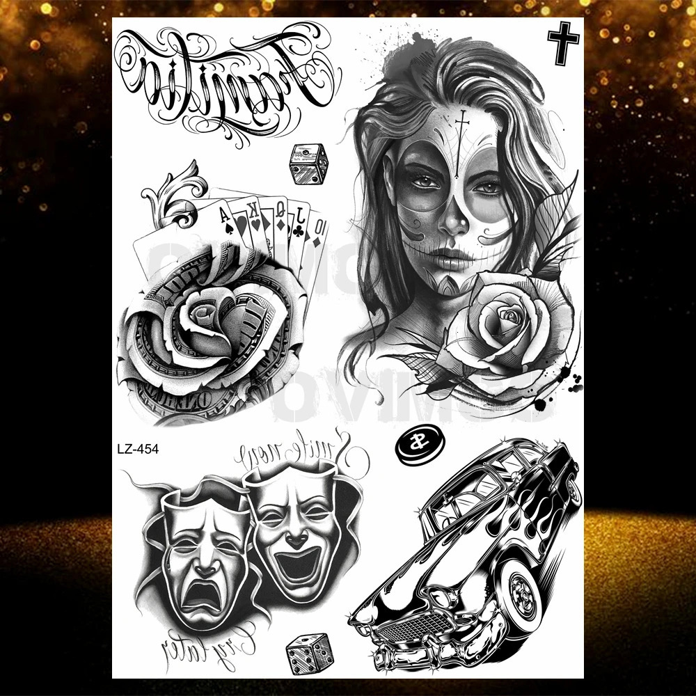 Chicano Bandit Mexico Temporary Tattoos For Men Women Car Nun Tattoo religion Stickers Realistic Back Waterproof Tatoos 250714
