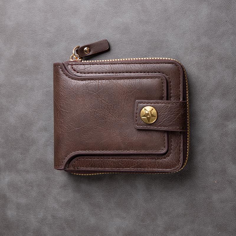 Designer Quality Men Short Wallet European And American Fashion Multifunctional Retro Horizontal Coin Purse Zipper Buckle Card Holder Luxury Wallet Me