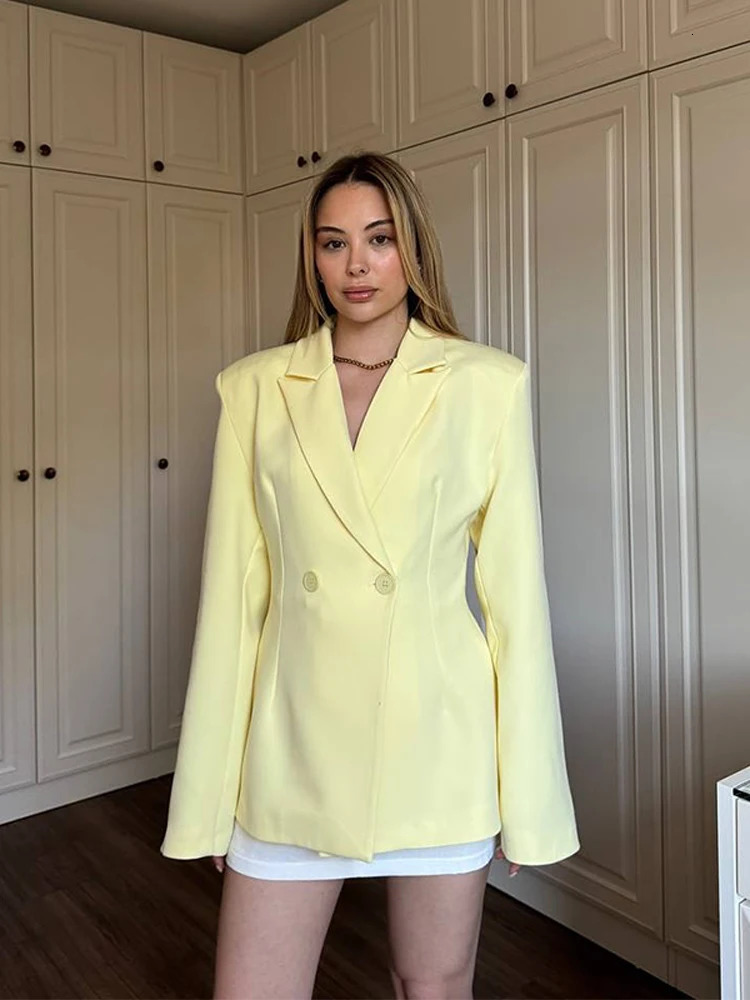 Fashion Womens Double-Breasted Blazer Turn-Down Collar Long Sleeve Solid Lady Coats 2025 Summer Casual Female Street Outwear 250715