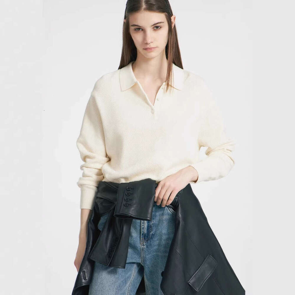 Autumn Winter Polo Collar Solid Color Sweater Women Versatile Casual Style Pullover Knitwear B5