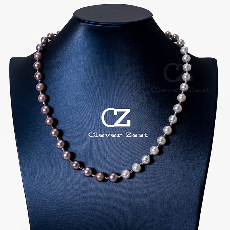 Designer Necklace Natural Freshwater Nucleated Pearls Two-Tone Design Necklace with Strong Lights