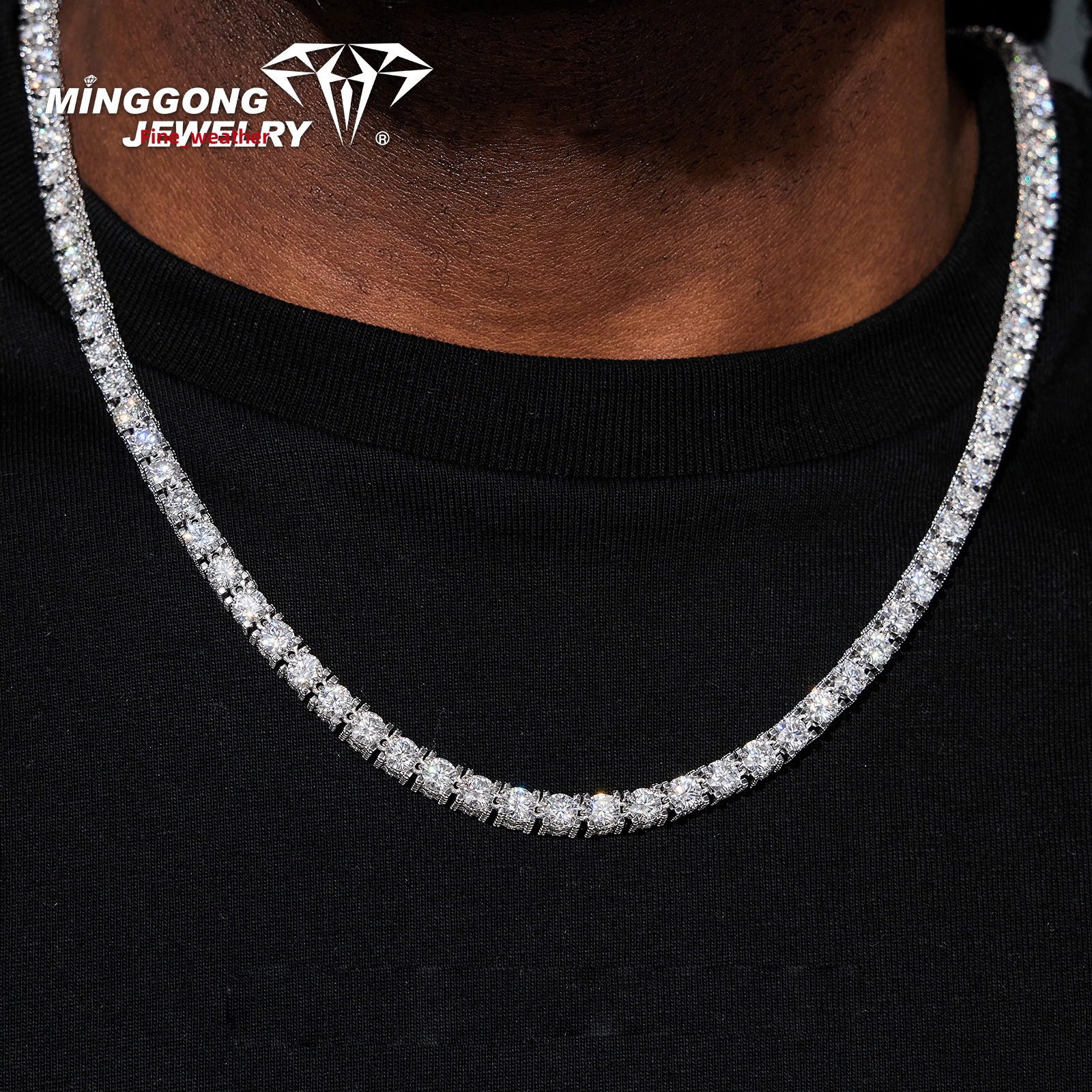 High Quality 5MM 925 Moissanite Tennis Chain Necklace Factory Direct 100% Diamond Test-Passed Hip Hop Bling Style