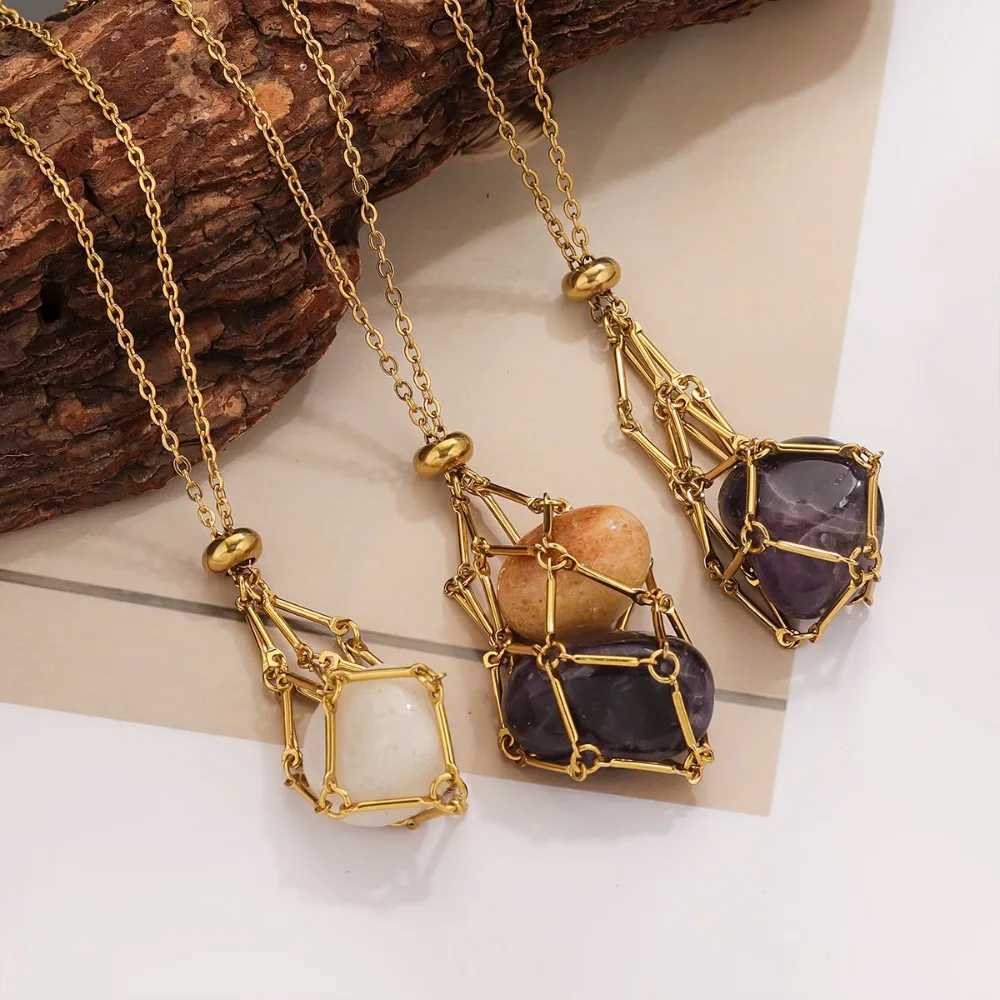 Metal Chain Crystal Cage Necklace DIY Stone Storage Stainless Steel Necklace Net Bag Necklace Jewelry Rhinestone Necklace HolderXJ250717