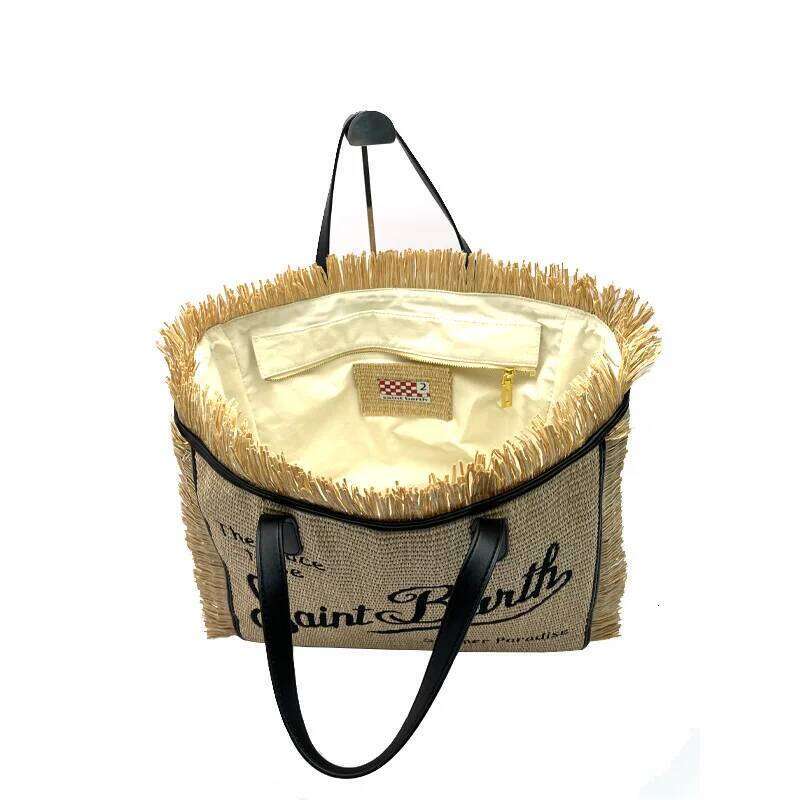 SAINT BARTH New Women's Large Capacity Leisure Travel Straw Mat Handmade Tassel Handbag Tote Bag