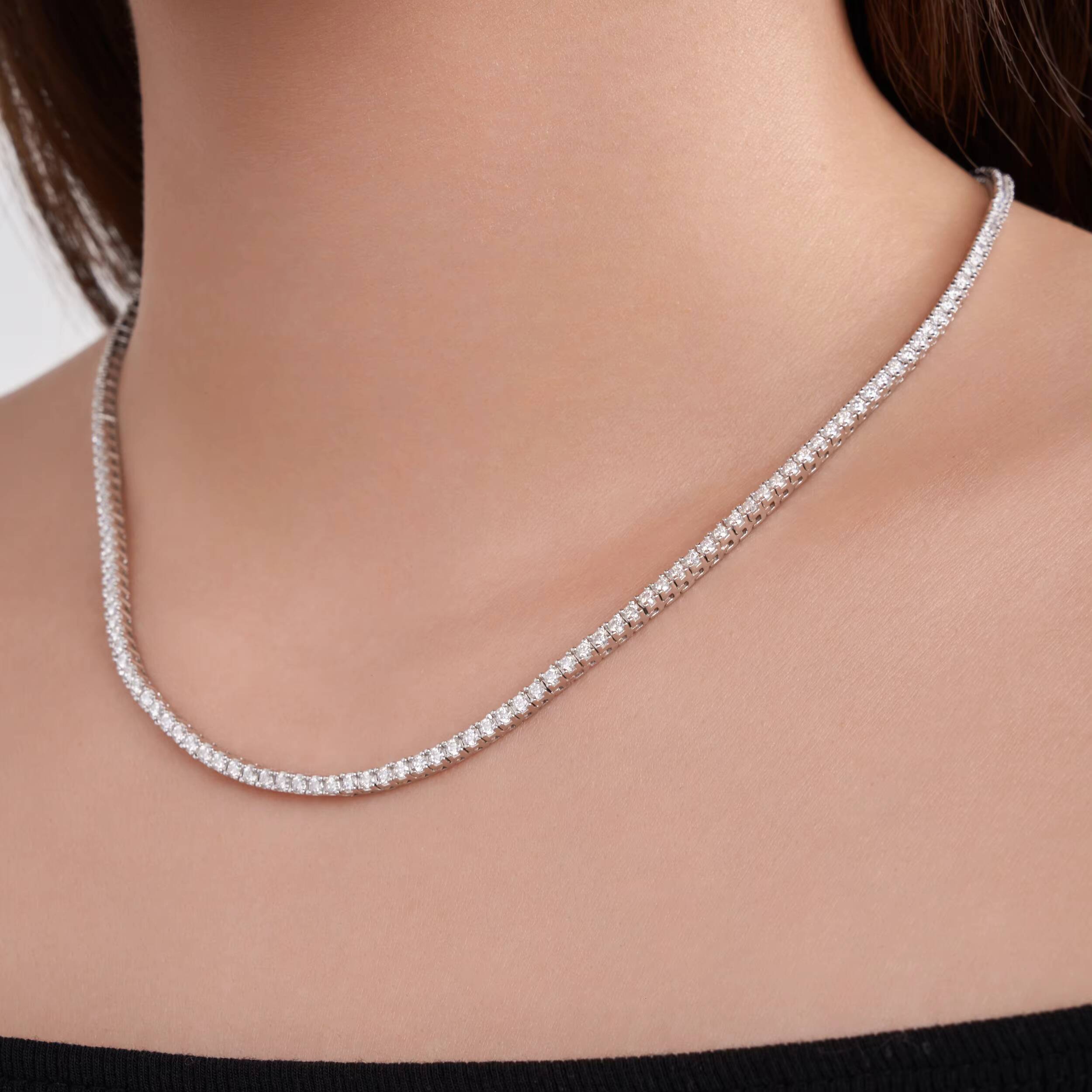 2.0mm~6.5mm Moissanite Necklace Tennis Chain 925 Sterling Silver 18K Gold Plated Gift for Women Moissanite Necklace Jewelry