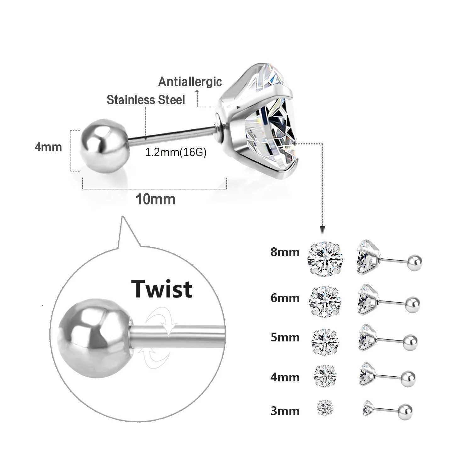1 Pair/5 Pairs Set Stainless Steel Round Ball Golden Silvery Cubic Zirconia Ball Screw Back Stud Earrings Set for Men Women y250715