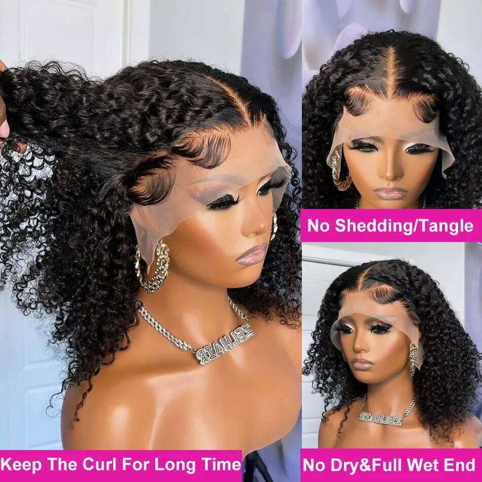 13x4 Short Curly Bob Wet And Wavy Deep Wave 200 Density Malaysian Lace Front Human Hair Wigs For Women 4x4 Closure Wig