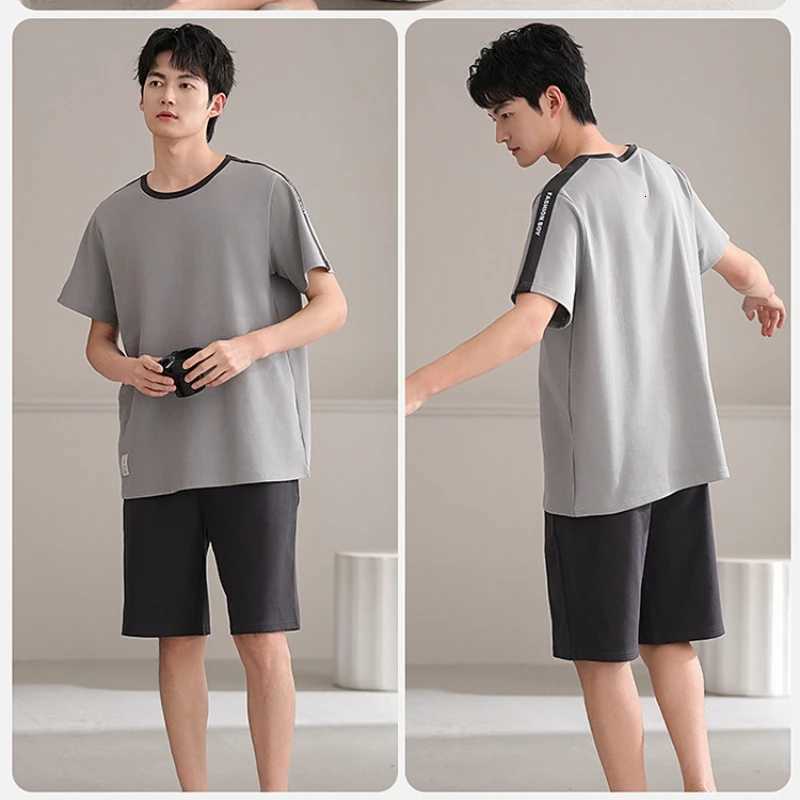 Large Size Pure Cotton Pajamas Set Mens Summer Teen Short-sleeved Shorts 2 Piece Set Loungewear Solid Casual Home Clothes Pjs W250717