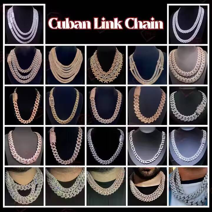 High Quality10K 14K 18K Gold Plated Cuban Chains Hollow Hip Hop Moissanite Clasp Men 6mm-15mm Wide Cuban Link Chain Necklace