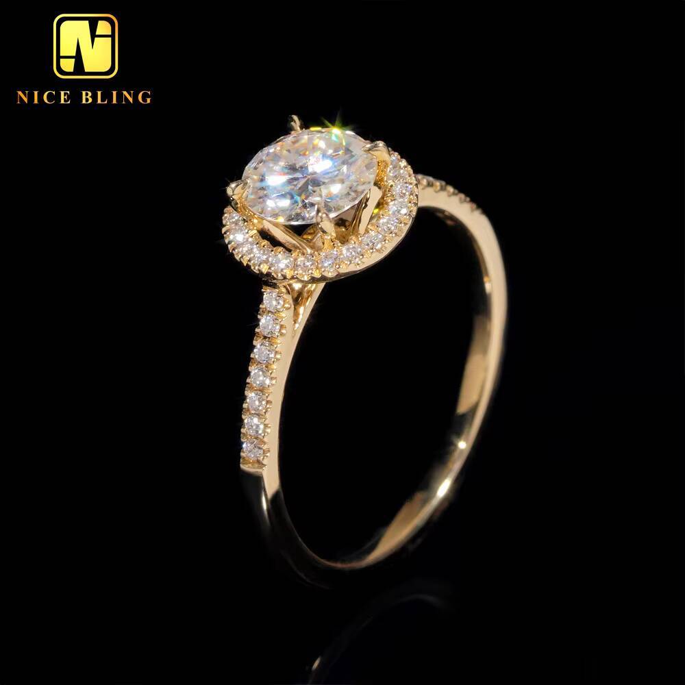 Pass Diamond Tester Diamond Wedding Ring Women Round Cut VVS Moissanite 10K Real Gold Engagement Rings for Women