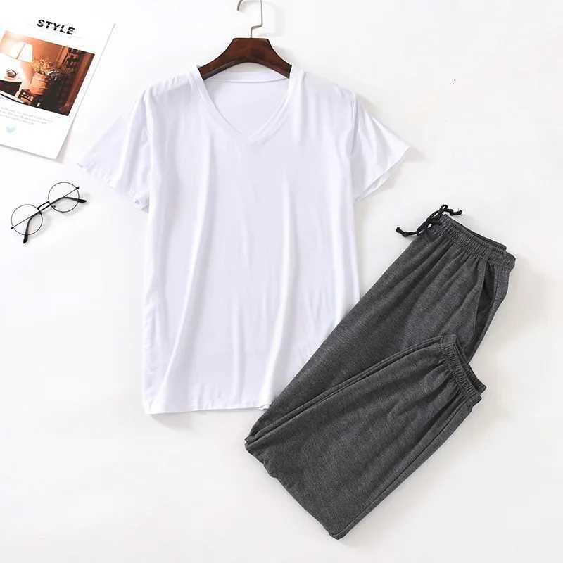 Japanese Spring and Summer Mens Pajamas Suit Modal Viscose Fiber Short-Sleeved Trousers Loose Large Size Casual Home Wear W250717