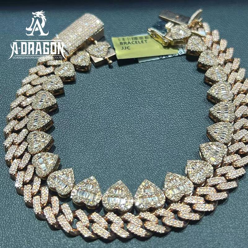 Hip Hop Style Cuban Link Chain Moissanite Vvs Iced Out Round Brilliant Cut Diamond 925 Silver Heavy Cuban Necklace