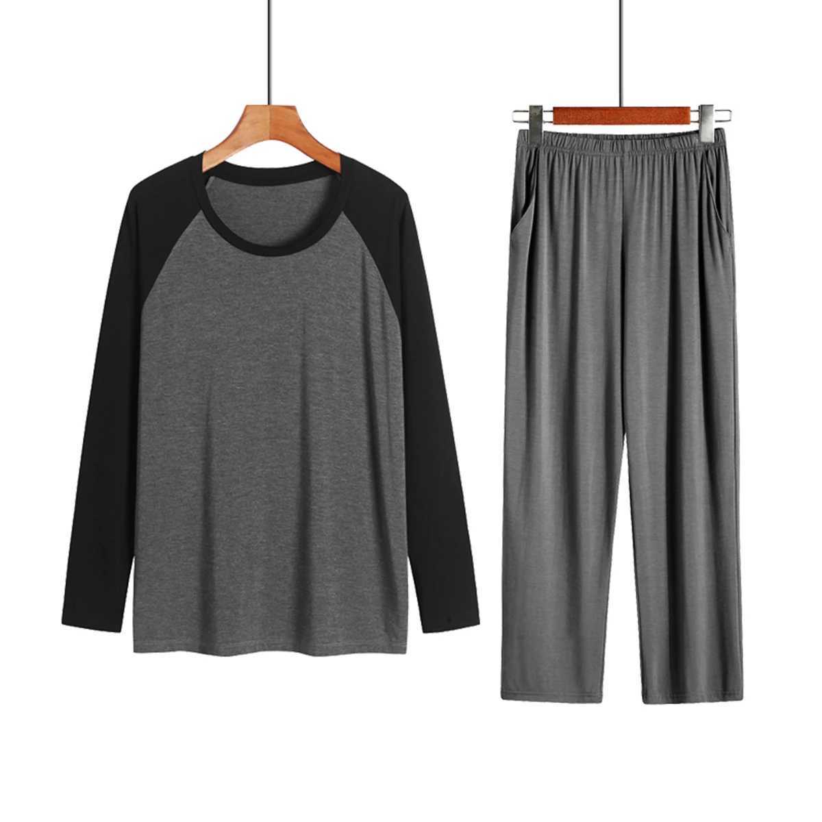 Mens Spring and Summer Modal Pajamas Homewear Suit Loose Fit Plus Size Thin Section of the Autumn Shirt Bottoming Shirt Suit W250717