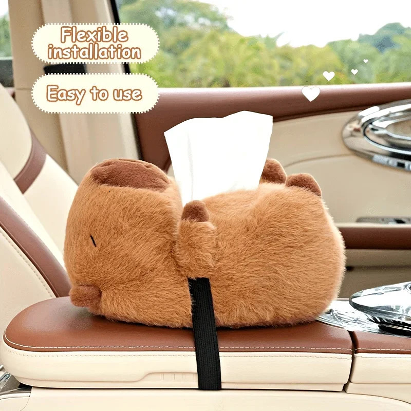 Plush Capybara Car Tissue Holder Cute Cartoon Hanging Automotive Tissue Box for Car Seat Back Sun Visor Accessories 250715