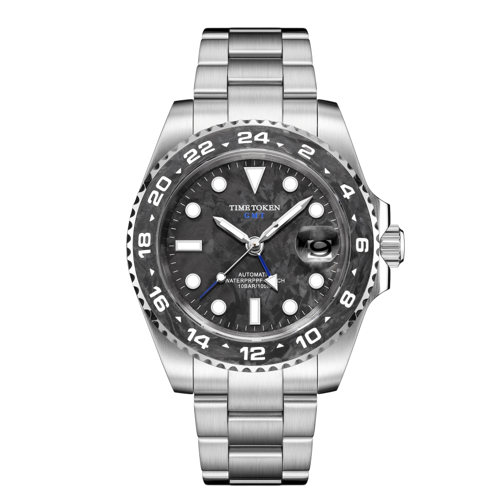Time Token 2025 Mens Carbon Fiber Dive Watch with Auto-Matic Movement - 40mm Case Size & 100M Waterproof