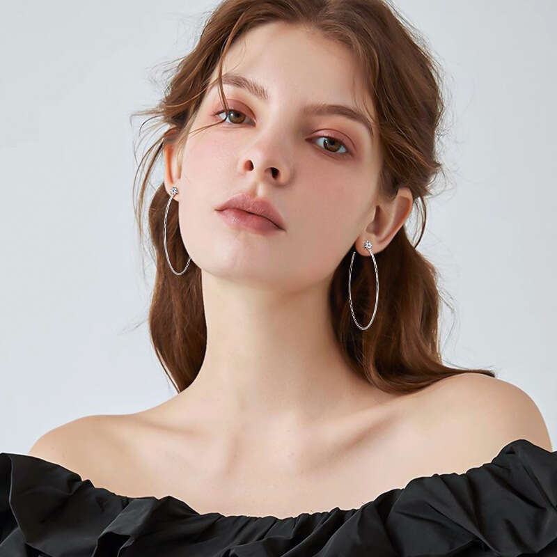 Trendy Internet Celebrity Hoop S Pure Sier Moissanite High Niche Style Exaggerated Earrings For Women Non-Fading A61
