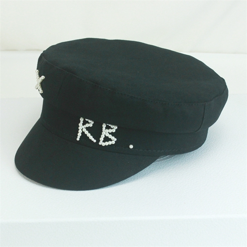 Women Pearls RB Letter Militray Hat Navy Hat Adjustable Flat Top sboy Caps Casual Gorras Visor Hats 250716