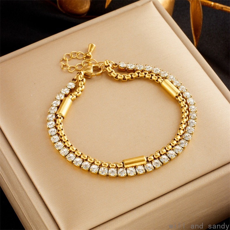18k Gold Plated Chain Iced Out Stack Bracelet Designer Jewelry Heart Butterfly Tree Charm Bracelets Cuff Fine Jewelry for Women Birthday Wedding Mothe
