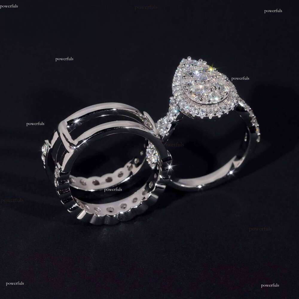 Trendy Sier Rhodium Plated Custom Full VVS Moissanite Dia Wedding Engagement Rings Set for Women
