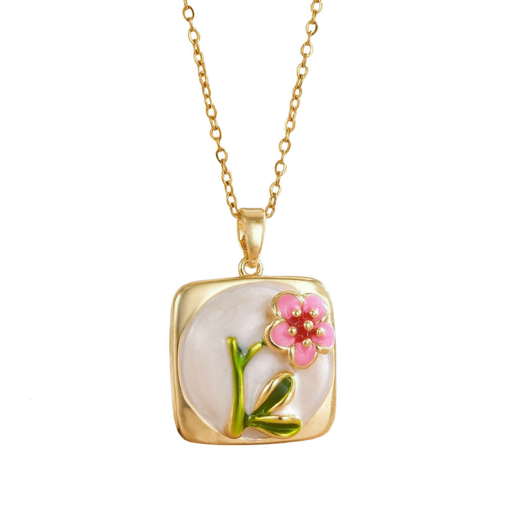 Monet Garden French High-End Oil Painting Vintage Style Flower Pendant Fashion Niche Necklace 0E9