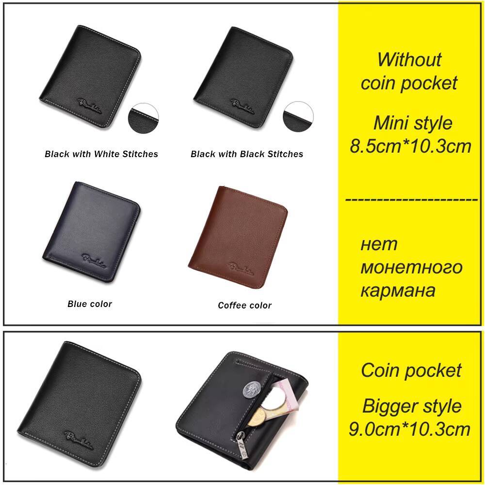 BISON DENIM Wallets Black Genuine Leather Purse For Men Business Card Holder Mens Wallet Mini N4429 ddmynov