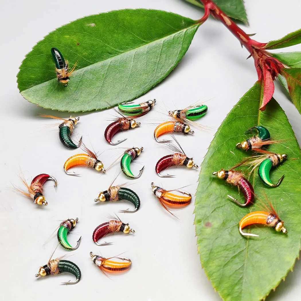 Artificial Dry Fly 5Pcs/10Pcs- Brass Nymph(Light Green/Dark green/Red/Orange) Bait for Bass Salmon Trout Fishing Lure Z250717