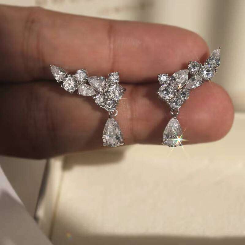 Classic Cluster Studs VVS Women 14k Solid Gold Push Back Prong Setting Moissanite Earrings