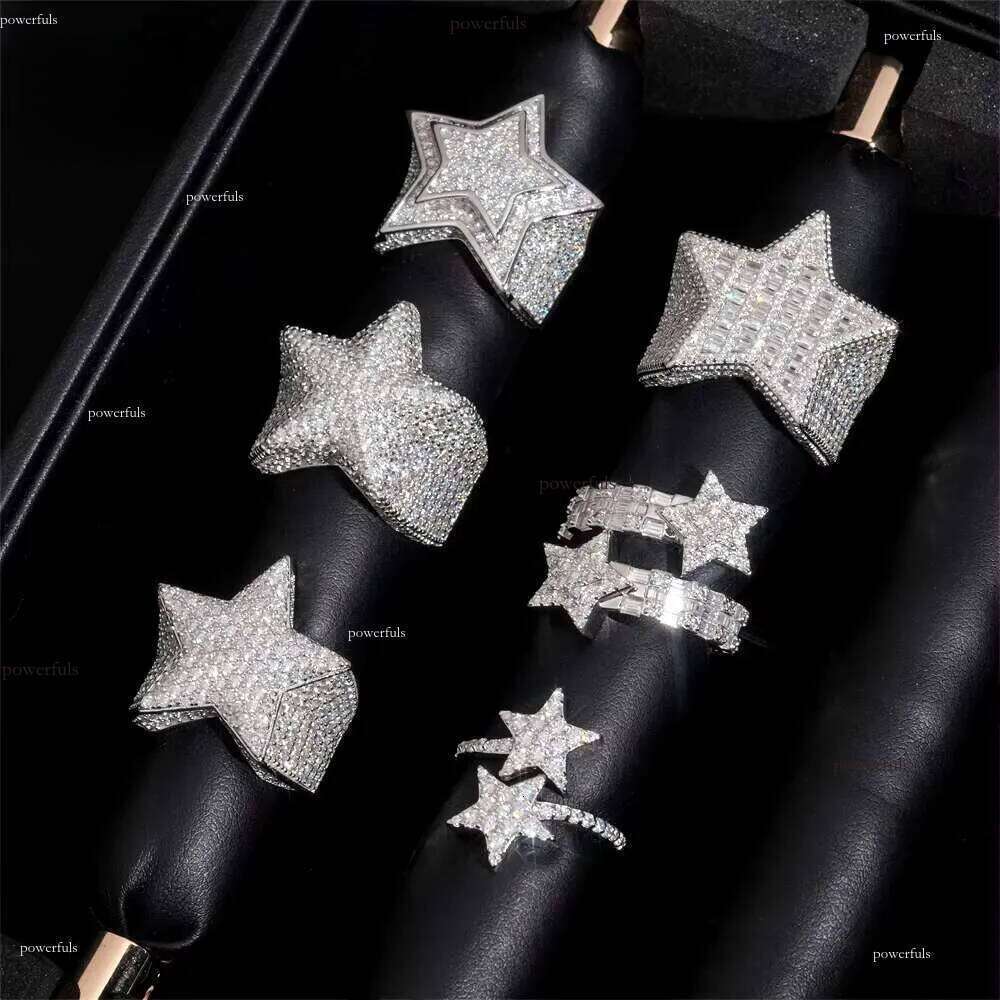 Hot Sale Instock Iced Out Star Moissanite Rings Sier Hip Hop Pass Dia Tester Fashion Men Cuban Ring