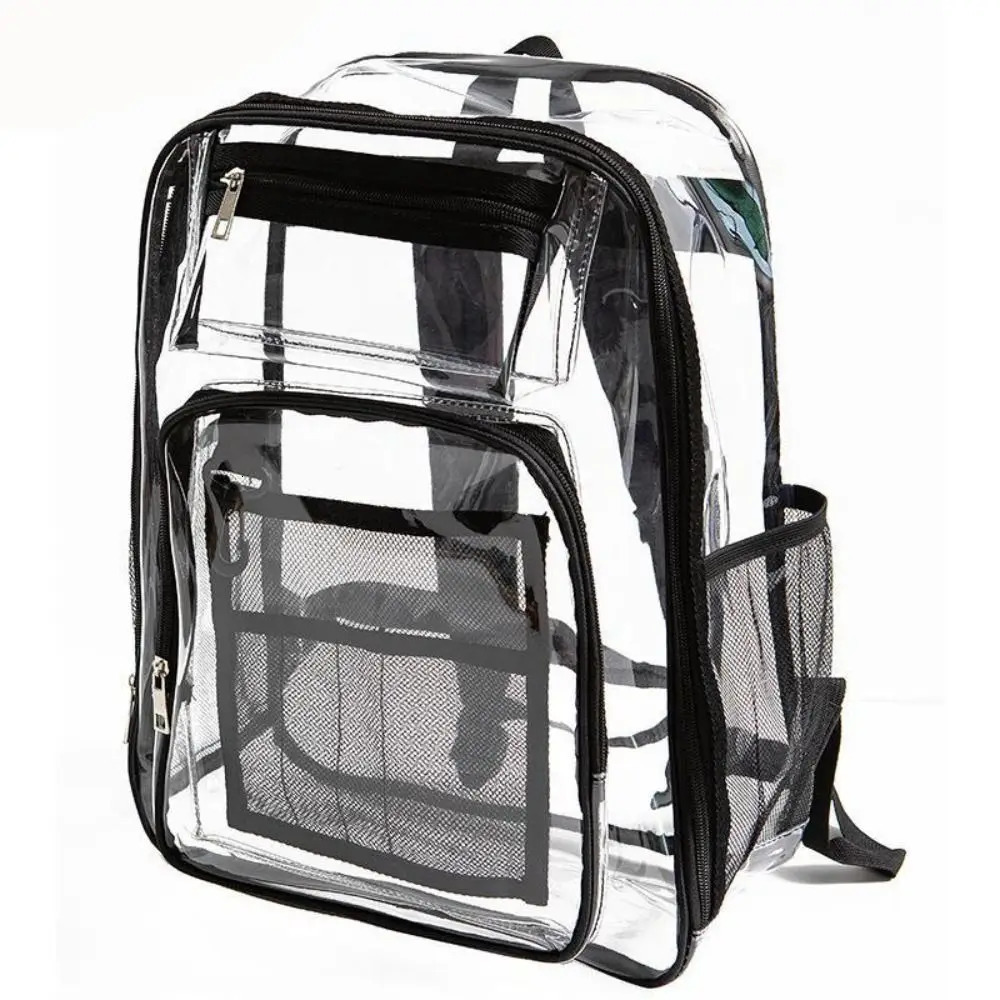 Casual PVC Clear Backpack Large Capacity with Multi-pockets Students Bookbag See Through Waterproof Transparent Backpack School 250714