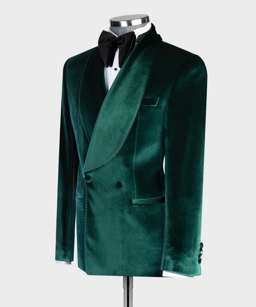 Vintage Velvet Wedding Tuxedos 2 Piece Set Jacket Pants Double Breasted Men Suit Peaked Lapel Groom Wear Party Suits Customized