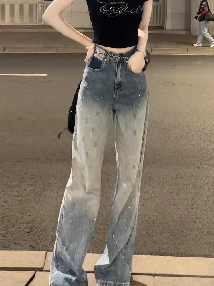 Blue Womens Jeans High Waist Shot Denim Pants for Women Straight Leg Trousers Stylish Wholesale Medium Wash Trend 2025 Original R250716