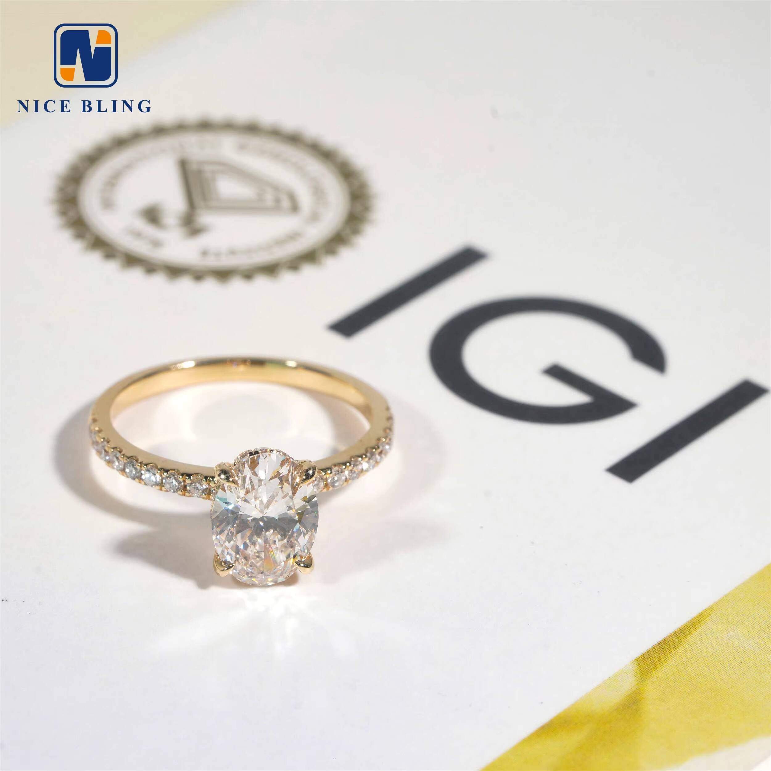 14K Yellow Gold Jewelry Lab Diamond Oval Cut G Color VVS2 Solid Gold Diamond Ladies Sparkling Wedding Rings With IGI Certificate