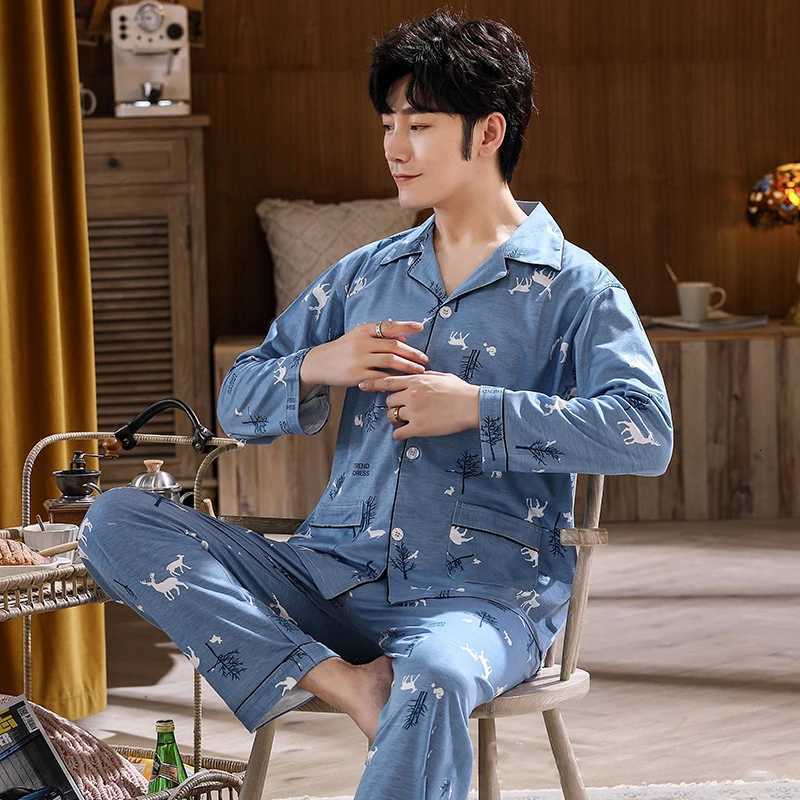 2 Piece Set Thickened Sleepwear Mens Spring Autumn and Winter Printed Long-Sleeved Cardigan Lapel Big Size Home Wear W250717