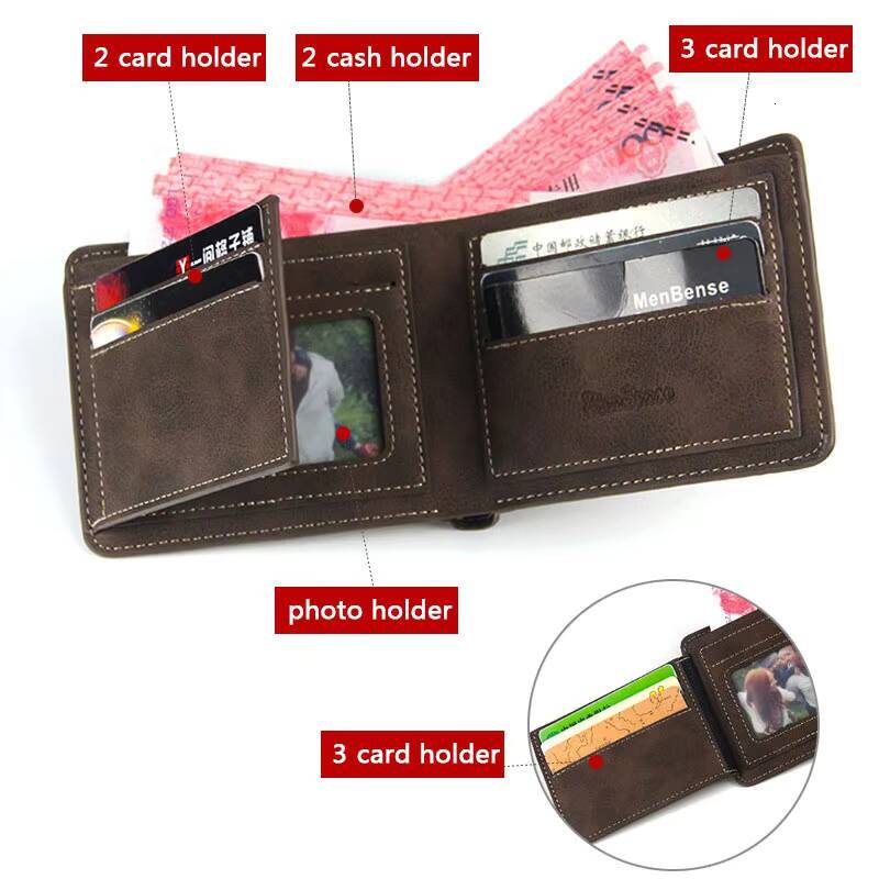 New Men Short Wallets Retro Simple Card Male Purse High Quality PU Leather Photo Holder Fashion Casual Mens Wallet ddmynov