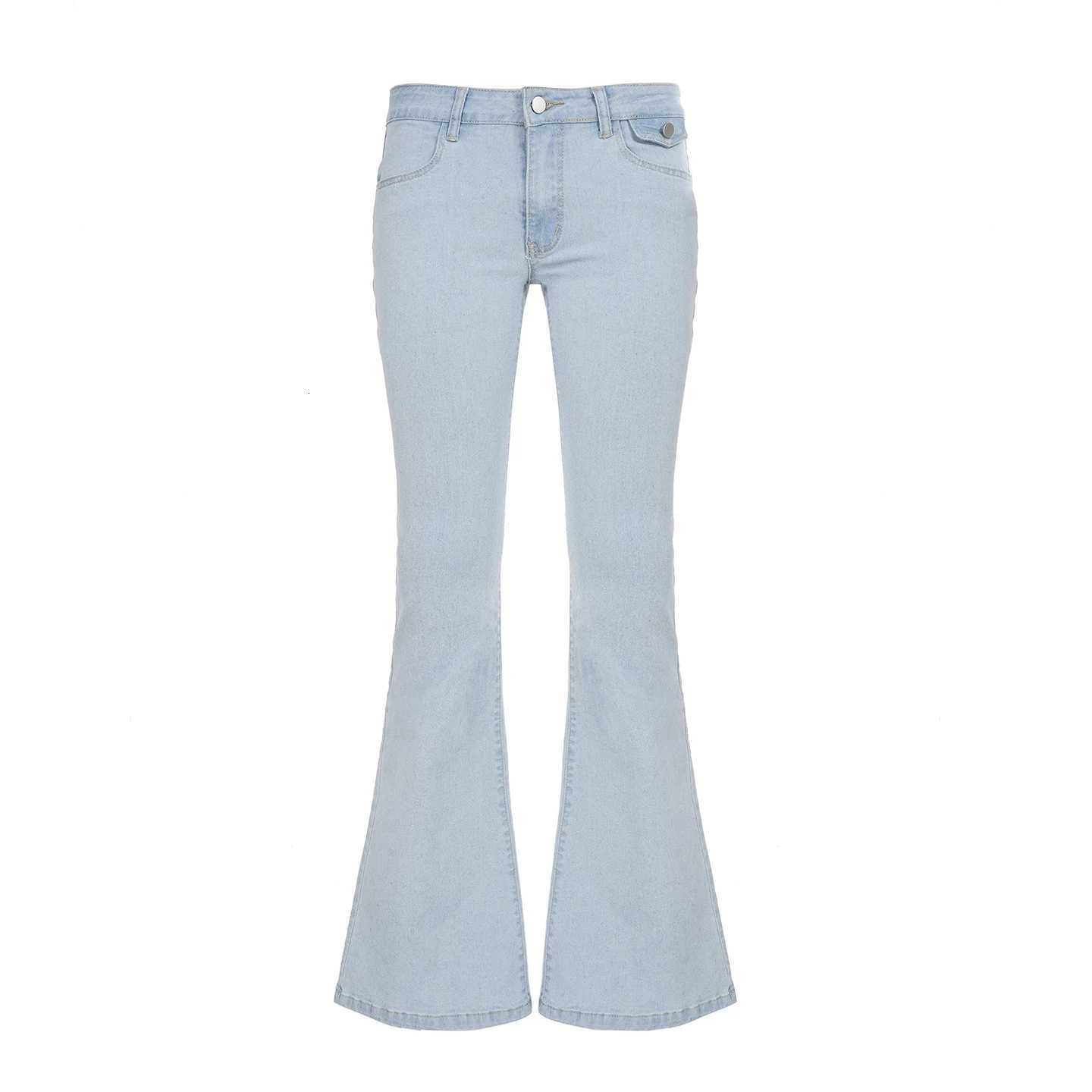 Rockmore High Street Low Rise Flare Jeans for Women Y2K Aesthetic Basic Skinny Jean Pants Vintage Washed Denim Trousers Korean R250716