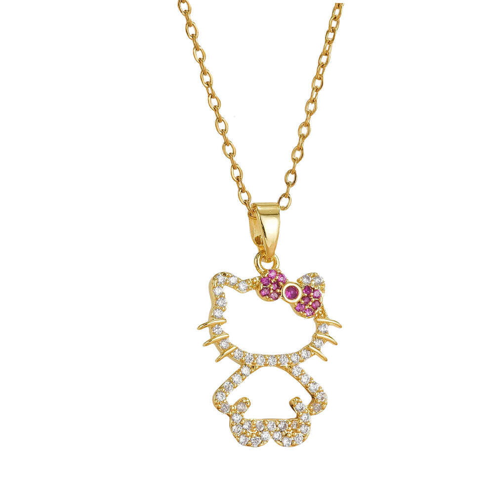 For Women Korean And Japanese Style Internet Celebrity Little Cat Zircon Niche New Design Sense Pendant Fashionable Temperament Titanium Steel Necklac