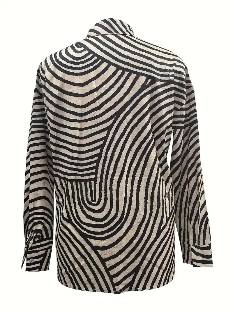 Plus Size 1XL5XL Womens Fashion Chic Zebra Print Blouse Ladies Casual Long Sleeve ButtonUp with Lapel Collar Shirt 250704