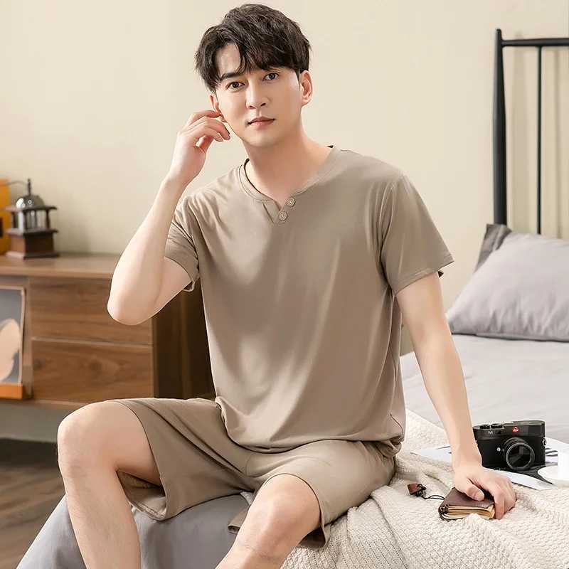 New V-Neck Modal Cotton Mens Summer Short Sleeve Shorts Pajamas Set Big Size M-4XL Sleepwear Leisure Suits Nightwear Mens Pajamas W250717