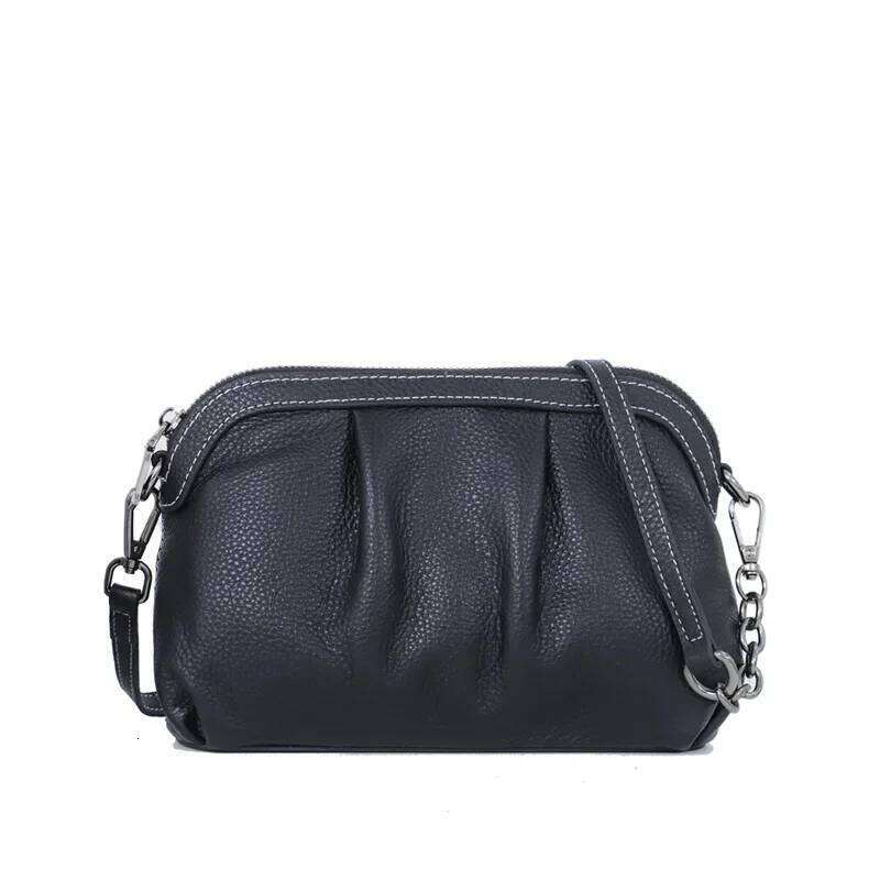 Genuine Pleated Casual for Women Crossbody Cloud Purse Soft Cow Leather Lady Shoulder Bag Small Hobo Handbags