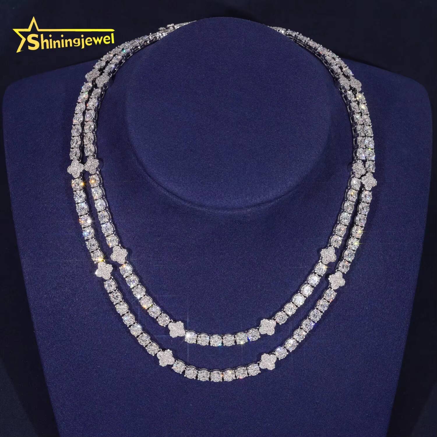 Fancy Design Clover Necklace 925 Sterling Silver VVS Moissanite Tennis Chain GRA Certificated Men Hip Hop Necklace